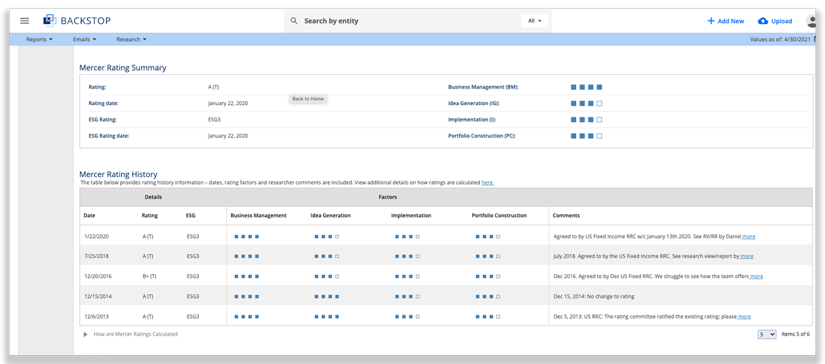 Backstop MercerInsight Integration Research Dashboard